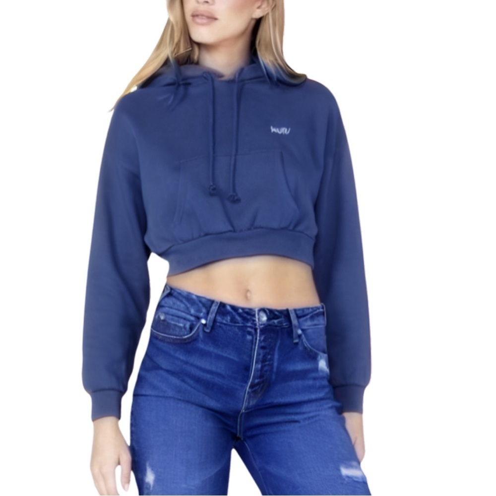 Levi's Cropped Hoodie Sweatshirt Navy Blue Size L - Cozy & Stylish!